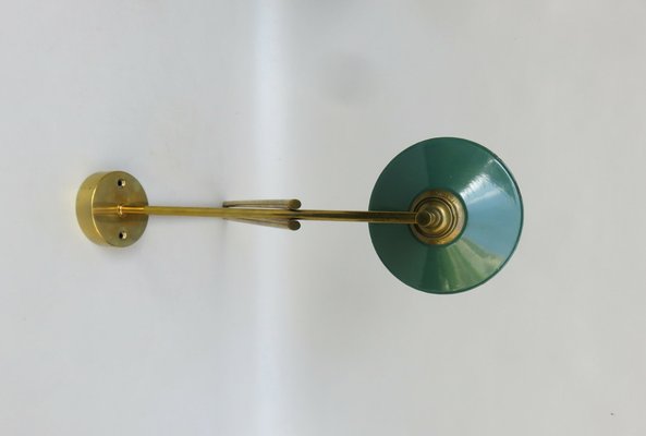 Wall Lamp in Brass & Green Enamel, 1920s-EY-1725671