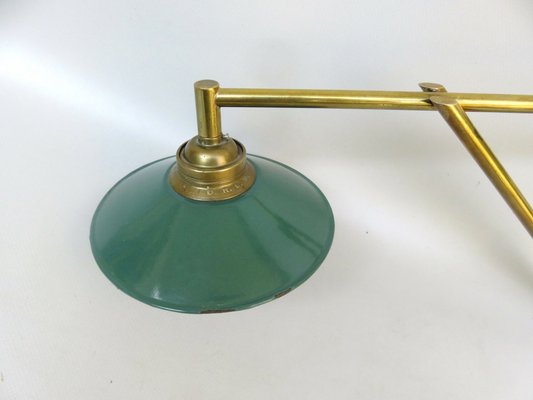 Wall Lamp in Brass & Green Enamel, 1920s-EY-1725671