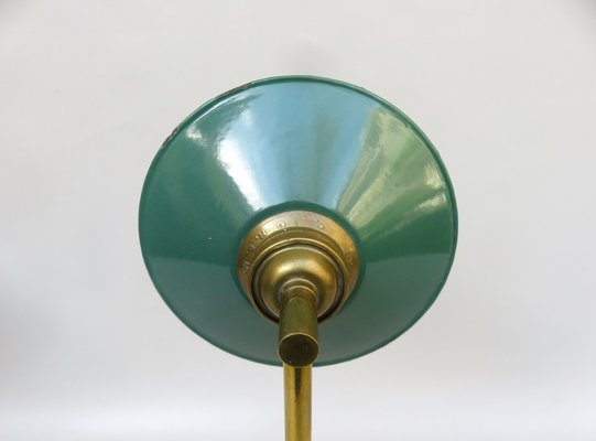 Wall Lamp in Brass & Green Enamel, 1920s-EY-1725671