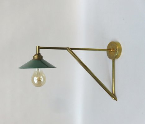 Wall Lamp in Brass & Green Enamel, 1920s-EY-1725671