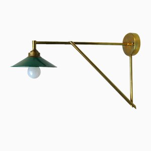 Wall Lamp in Brass & Green Enamel, 1920s-EY-1725671