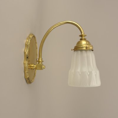 Wall Lamp in Brass with Satin Shade, France, 1919-KDB-1777154