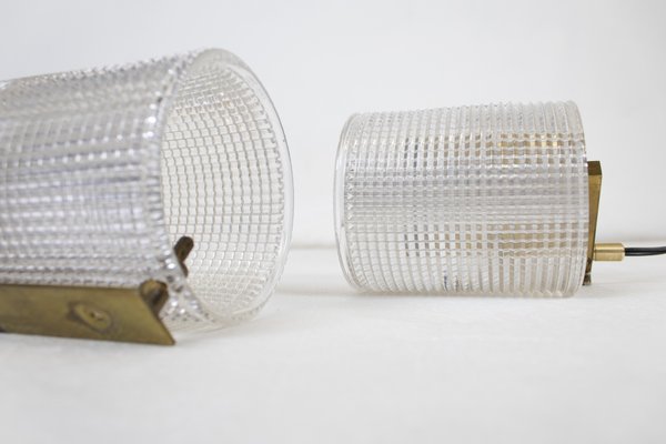 Wall Lamps in Brass and Glass, 1950s, Set of 2-LMR-1195998