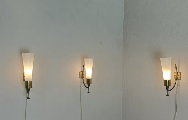 Wall Lamps in Brass and Glass, 1950s, Set of 3-ZST-1761091