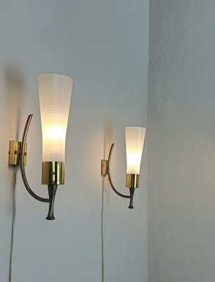 Wall Lamps in Brass and Glass, 1950s, Set of 3-ZST-1761091