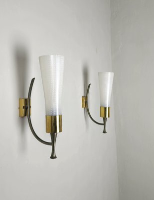 Wall Lamps in Brass and Glass, 1950s, Set of 3-ZST-1761091