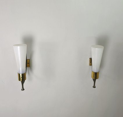 Wall Lamps in Brass and Glass, 1950s, Set of 3-ZST-1761091