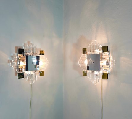 Wall Lamps in Chromed Metal and Glass by Gaetano Sciolari, 1970s, Set of 2-ZST-1786968