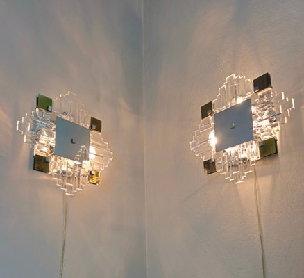 Wall Lamps in Chromed Metal and Glass by Gaetano Sciolari, 1970s, Set of 2-ZST-1786968