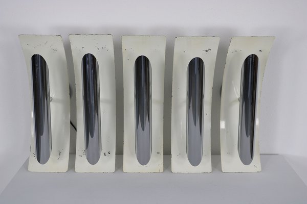 Wall Lamps in White Painted Aluminum and Chrome, Italy, 1970s, Set of 5-AA-1764456