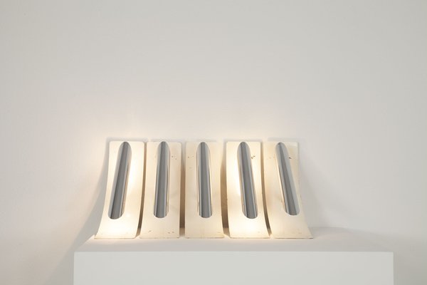 Wall Lamps in White Painted Aluminum and Chrome, Italy, 1970s, Set of 5-AA-1764456