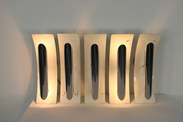 Wall Lamps in White Painted Aluminum and Chrome, Italy, 1970s, Set of 5-AA-1764456