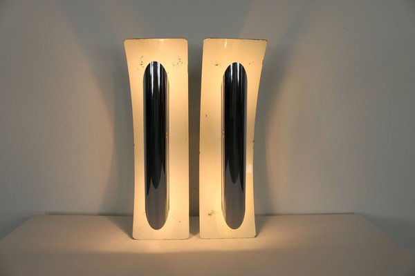 Wall Lamps in White Painted Aluminum and Chrome, Italy, 1970s, Set of 5-AA-1764456