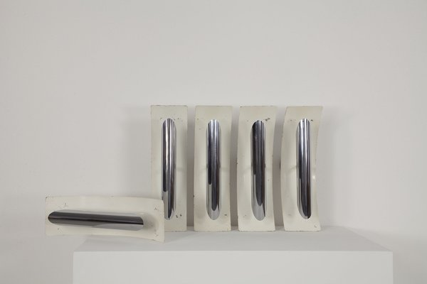 Wall Lamps in White Painted Aluminum and Chrome, Italy, 1970s, Set of 5-AA-1764456