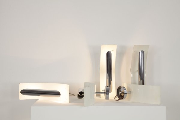 Wall Lamps in White Painted Aluminum and Chrome, Italy, 1970s, Set of 5-AA-1764456