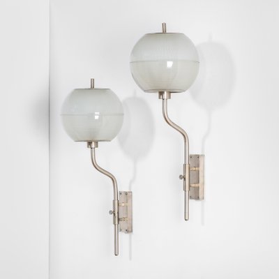 Wall Lamps with Chromed Metal Structure and Satin Glass Speakers from Stilnovo, 1950s, Set of 2-FWM-1383507