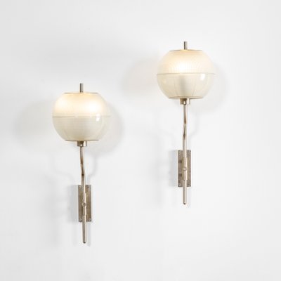 Wall Lamps with Chromed Metal Structure and Satin Glass Speakers from Stilnovo, 1950s, Set of 2-FWM-1383507