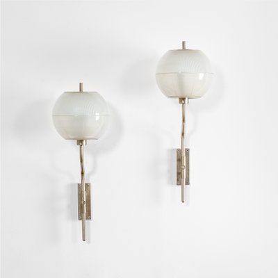 Wall Lamps with Chromed Metal Structure and Satin Glass Speakers from Stilnovo, 1950s, Set of 2-FWM-1383507