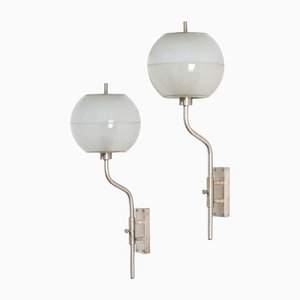 Wall Lamps with Chromed Metal Structure and Satin Glass Speakers from Stilnovo, 1950s, Set of 2-FWM-1383507