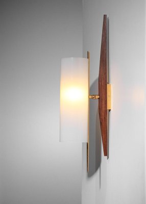 Wall Light in Acrylic Glass, Teak and Brass Tube from Arlus, 1960s-YU-1800674