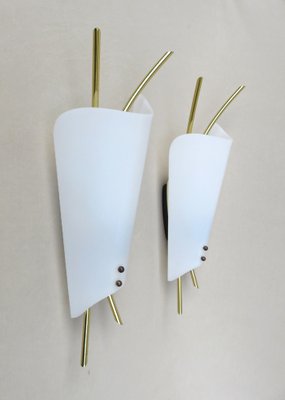 Wall Lights in Acrylic Glass & Brass, 1950s, Set of 2-EY-989532