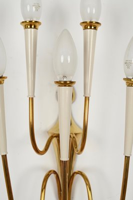 Wall Lights in Brass and White Enameled Metal attributed to Oscar Torlasco, Italy, 1950s, Set of 2-JDR-2035233