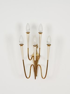 Wall Lights in Brass and White Enameled Metal attributed to Oscar Torlasco, Italy, 1950s, Set of 2-JDR-2035233