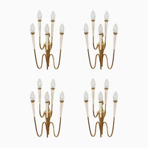 Wall Lights in Brass and White Enameled Metal by Gio Ponti, Italy, 1950s, Set of 4-JDR-2035234