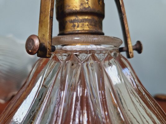 Wall Lights in Gilded Bronze and Grooved Glass from Holophane, 1920s, Set of 2-FAX-1733863