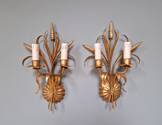 Wall Lights in Gilt Metal, Florence, Italy, 1970s, Set of 2-FAX-1803935