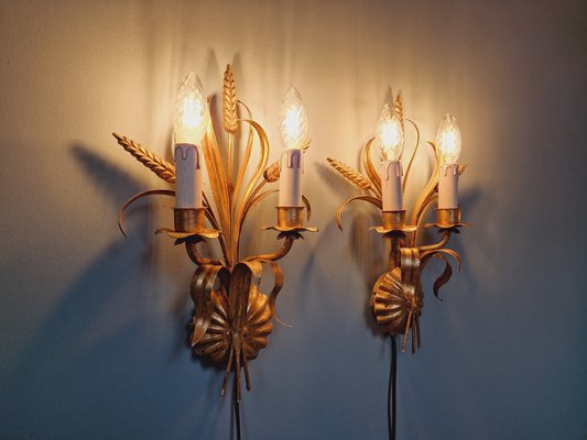 Wall Lights in Gilt Metal, Florence, Italy, 1970s, Set of 2-FAX-1803935