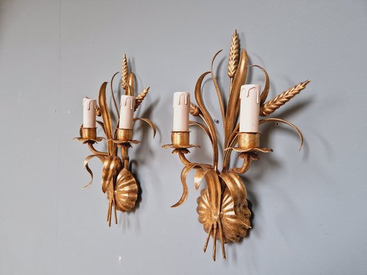 Wall Lights in Gilt Metal, Florence, Italy, 1970s, Set of 2-FAX-1803935