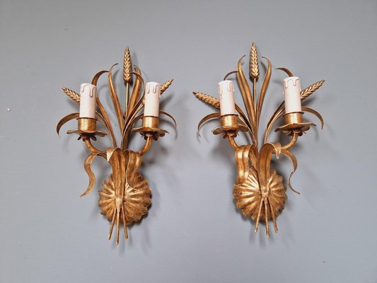 Wall Lights in Gilt Metal, Florence, Italy, 1970s, Set of 2-FAX-1803935