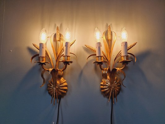 Wall Lights in Gilt Metal, Florence, Italy, 1970s, Set of 2-FAX-1803935