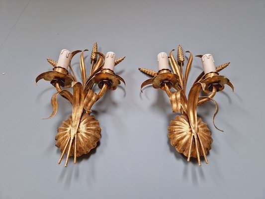 Wall Lights in Gilt Metal, Florence, Italy, 1970s, Set of 2-FAX-1803935