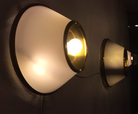 Wall Lights in Glass and Brass in the style of Luigi Caccia Dominioni, 1960s, Set of 3-QZG-1787420