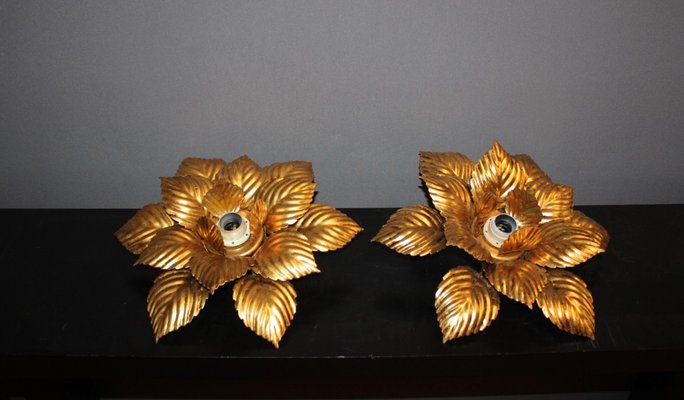 Wall Lights in Golden Metal, 1980, Set of 2-BCR-1326188