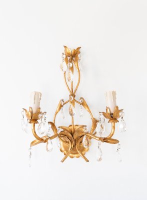 Wall Lights in Golden Metal with Crystals, 1960s-JWI-1733686