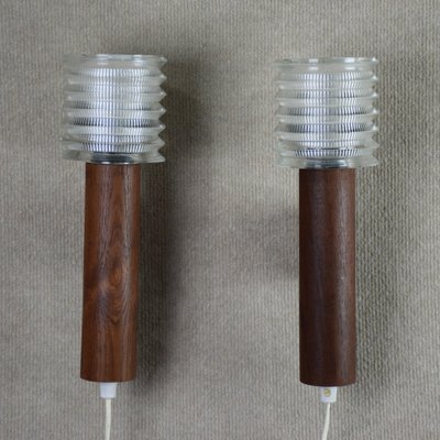 Wall Lights in Teak and Glass, Sweden, 1950s, Set of 2-RNM-1802207