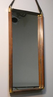 Wall Mirror in Teak, Brass and Leather, Italy, 1960s-ERB-2021162