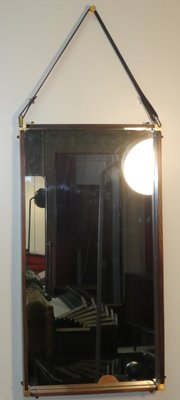 Wall Mirror in Teak, Brass and Leather, Italy, 1960s-ERB-2021162