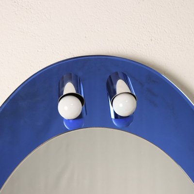 Wall Mirror in White and Blue Mirrored Glass, 1960s-1970s-VMM-1694035