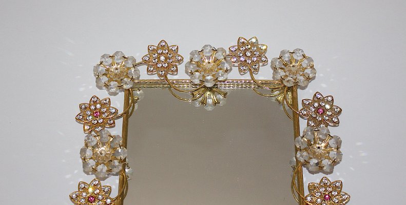 Wall Mirror with Glass Flowers, Italy, 1980s-NB-1385594