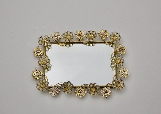 Wall Mirror with Glass Flowers, Italy, 1980s-NB-1385594