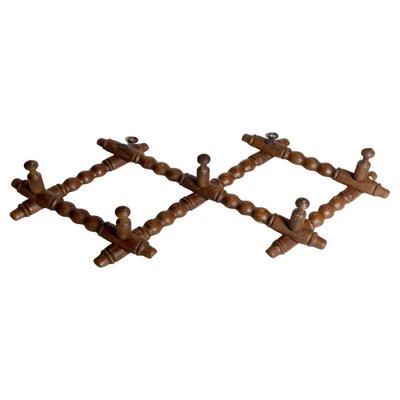 Wall Mounted Coat Rack in Brown Wood, 1950s-UR-1385708