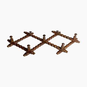 Wall Mounted Coat Rack in Brown Wood, 1950s-UR-1385708