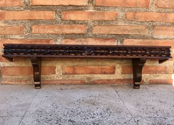 Wall-Mounted Walnut Carved Shelf, 1940s-NOU-825994