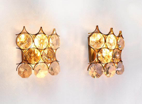 Wall Sconces in Crystal Glass & Gilt Brass from Palwa, 1960s, Germany, Set of 2-DEK-932564