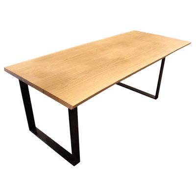 Walnut and Black Metal Frame Plank Table-UY-911707