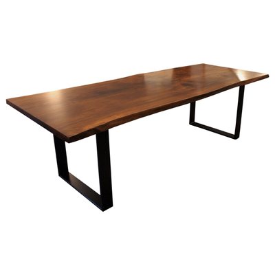 Walnut and Black Metal Frame Plank Table-UY-911706